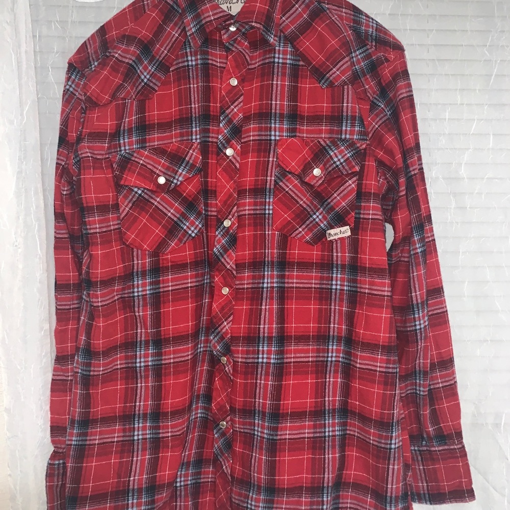 WRANGLER RED/BLACK PLAID PEARL SNAP WRANCHER M